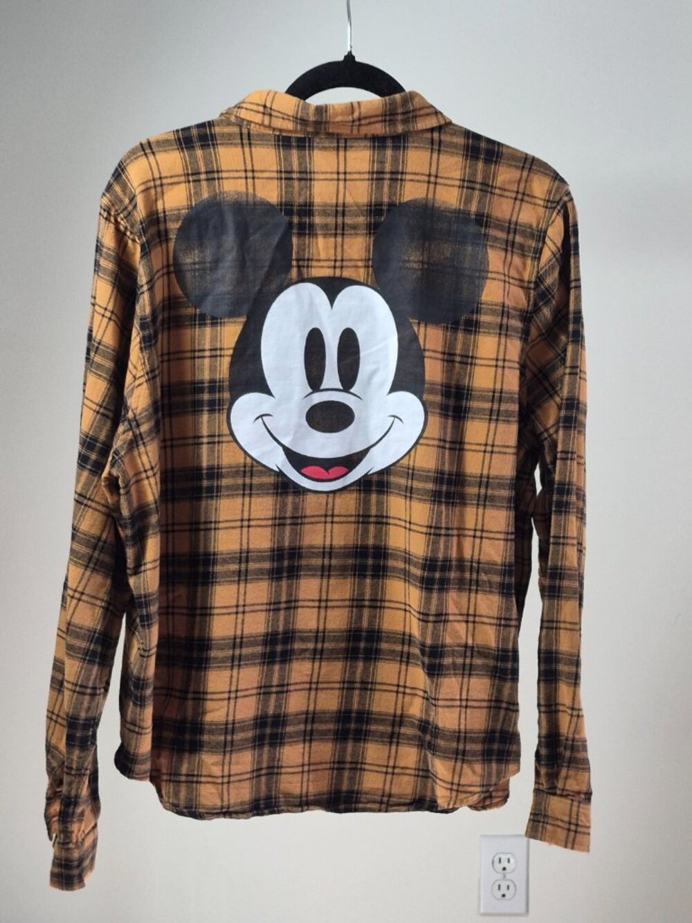 Disney Mickey Mouse women’s flannel button-down shirt, size XL. Mustard yellow/t